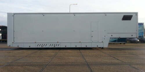 Double deck race trailer with awning and office